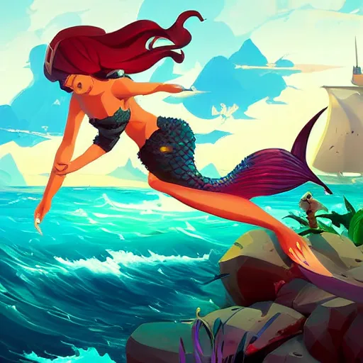 Image similar to painting mermaid treasure on sea of thieves game avatar hero smooth face median photoshop filter cutout vector, behance hd by jesper ejsing, by rhads, makoto shinkai and lois van baarle, ilya kuvshinov, rossdraws global illumination