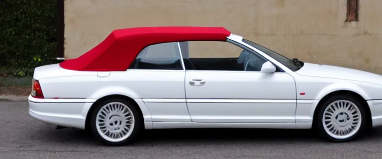 Image similar to Casablanca White Audi A4 B6 Avant Convertible (2002), red soft top roof raised, red interior, created by Barclay Shaw