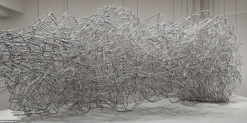 Image similar to a sculpture made out of different types of paper, an abstract sculpture by Ai Weiwei, featured on cg society, kinetic art, made of paperclips, made of wire, made of cardboard