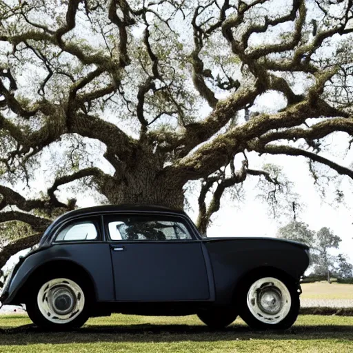 Prompt: a car in an oak tree