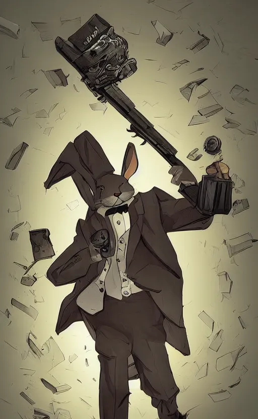 Image similar to rabbit hitman, comic strip style, dynamic lighting, fantasy concept art, trending on art station, stunning visuals, creative, cinematic, ultra detailed