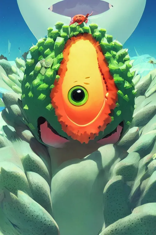 Image similar to 3 d render creature animal sushi cristal very big eye roots cactus elemental flush of force nature micro world fluo fishscale, comics gta 5 cover, official fanart behance hd artstation by jesper ejsing, by rhads, makoto shinkai and lois van baarle, ilya kuvshinov, ossdraws