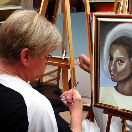 Prompt: A portrait of a portrait being painted by a portrait painter.