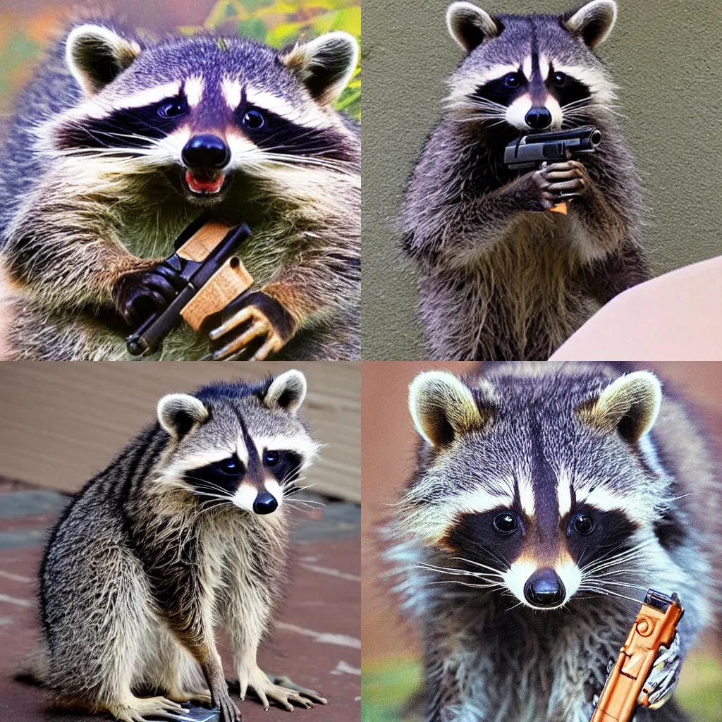 Prompt: raccoon with a gun