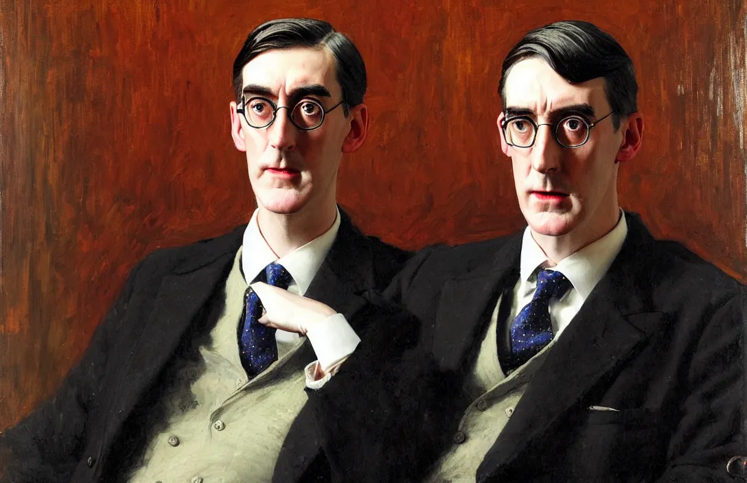 Image similar to portrait of jacob rees - mogg!!!!!!!!!!!!!!!!!!!!!!!!!!!, detailed face, detailed painting,, epic lighting, by ilya repin, phil hale and kent williams