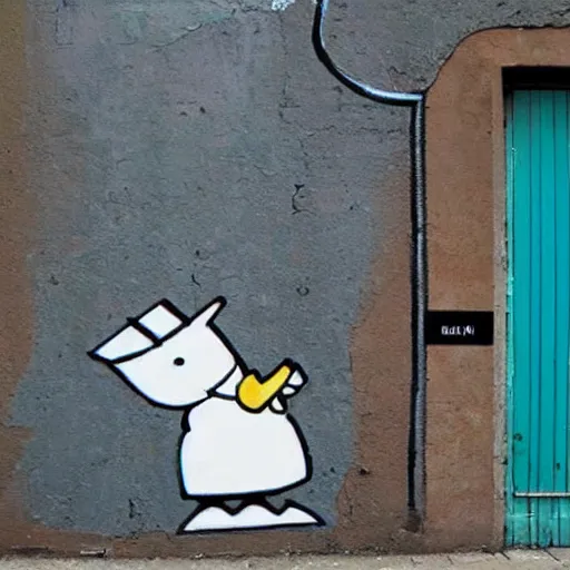 Prompt: Moomins, street art, banksy