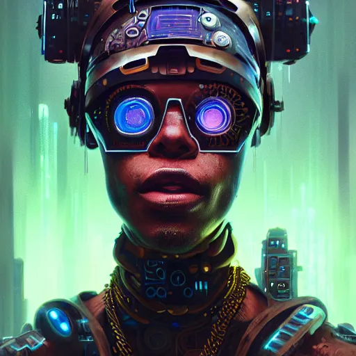 Image similar to a dogon cyberpunk hacker, steampunk stargate by greg rutkowski and android jones in a surreal portrait style, oil on canvas, ancient cyberpunk 8k resolution