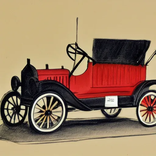 Image similar to a wax crayon sketch of a ford model t