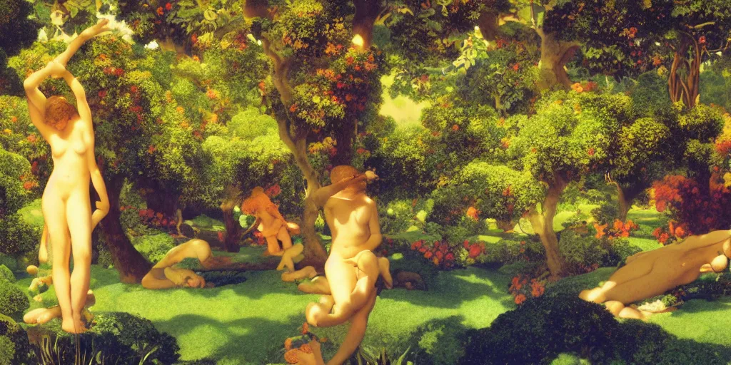 Prompt: !dream a landscape of the Garden of Eden by Maxfield Parrish, digital art 8k