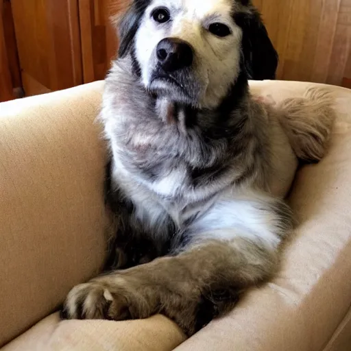 Prompt: cozy picture of older handsome lord richard is sitting gracefully on a sofa, his eyes look wise, happy wise. he has bouncy belly, oh he is a human by the way