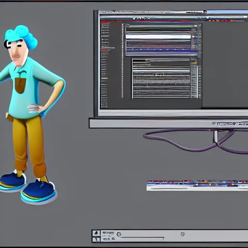 Prompt: low - fi character, pixar style, computer programmer working at computer