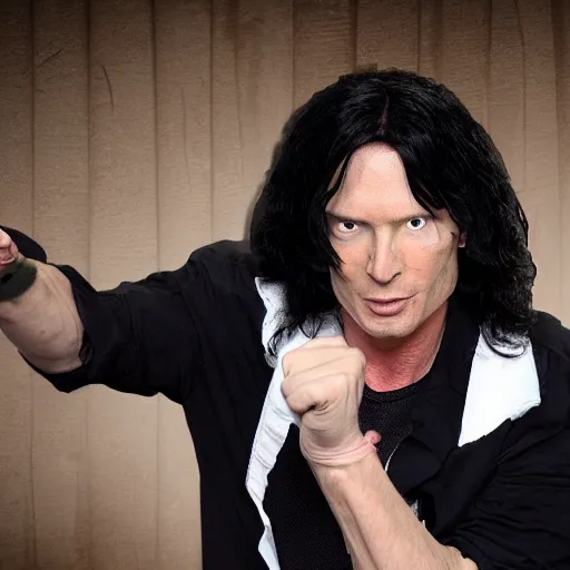 Prompt: Neil Breen arm wresting Tommy Wiseau