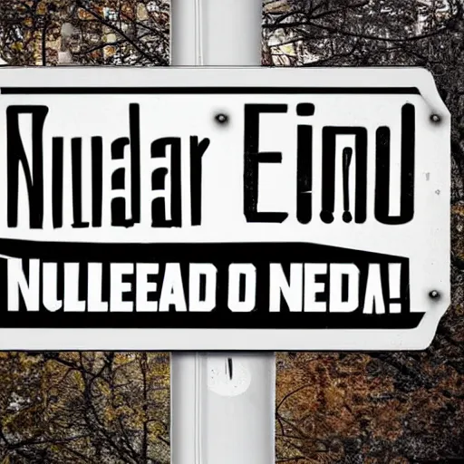 Prompt: a street sign reading the end is near, nuclear fallout