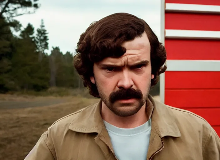 Image similar to film still of jim hopper as mike wheeler in stranger things, 8 k