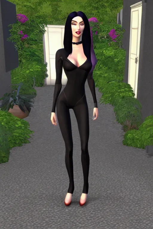 Image similar to megan fox as morticia addams, second life avatar, the sims 4