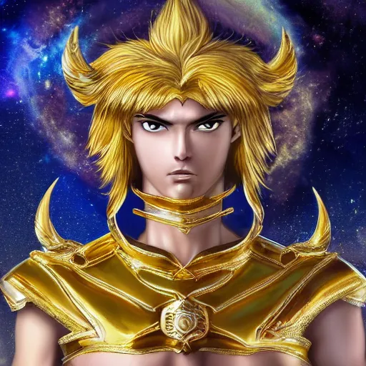 Image similar to A radiant, extreme long shot, photo of a 27-year-old Caucasian male wearing the Gemini Gold Armor, Beautiful gold Saint, Jaw-Dropping Beauty, gracious, aesthetically pleasing, dramatic eyes, intense stare, immense cosmic aura, from Knights of the Zodiac Saint Seiya, inside the Old Temple of Athena Greece,4k high resolution, exquisite art, art-gem, dramatic representation, hyper-realistic, atmospheric scene, cinematic, trending on ArtStation, Pinterest and Shutterstock, photoshopped, deep depth of field, intricate detail, finely detailed, small details, extra detail, ultra detailed, attention to detail, detailed picture, symmetrical, octane render, arnold render, unreal engine 5, high resolution, 3D, PBR, path tracing, volumetric lighting, golden hour, 8k, Photoshopped, Award Winning Photo, groundbreaking, Deep depth of field, f/22, 35mm, make all elements sharp, at golden hour, Light Academia aesthetic, Socialist realism, by Annie Leibovitz