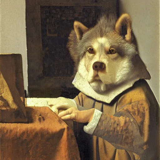 Image similar to retarded wolf, johannes vermeer