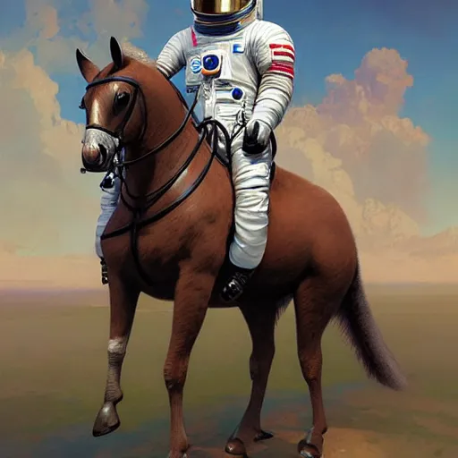 Prompt: a anthropomorphic horse - astronaut riding a human, hyperrealism, no blur, 4 k resolution, ultra detailed, style of ron cobb, adolf hiremy - hirschl, syd mead, ismail inceoglu, rene margitte