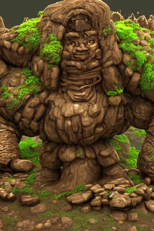 Image similar to zelda fantasy art giant golem troll wood rock greeble gemstone, global illumination ray tracing hdr fanart arstation by sung choi and eric pfeiffer and gabriel garza and casper konefal