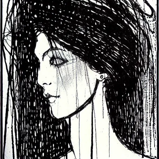 Prompt: drawing portrait of woman by Druillet