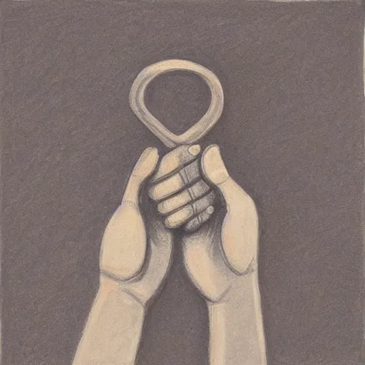 Image similar to hand holding a key, white background, drawing by Henry Moore