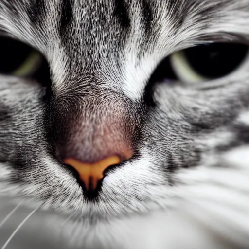 Prompt: a high detail closeup macro photograph of a cat