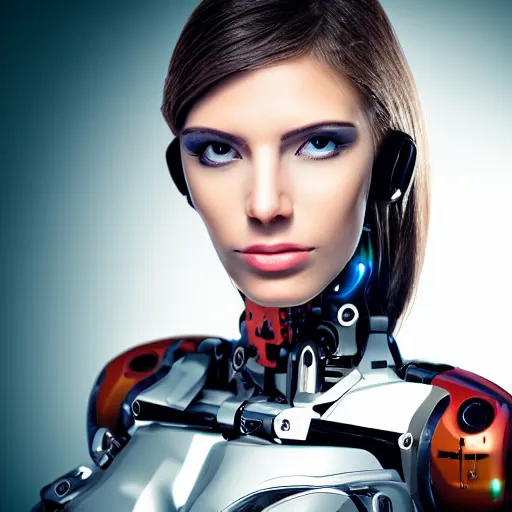 Prompt: photo portrait of beautiful female cyborg