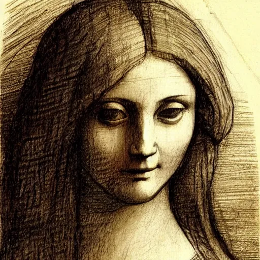 Prompt: of leonardo davinci drawing a beautiful girl from today 2 0 2 2 lots of loose sketches