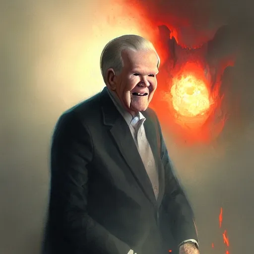 Image similar to pat robertson enjoying his time in hell, greg rutkowski, trending on artstation, 8 k