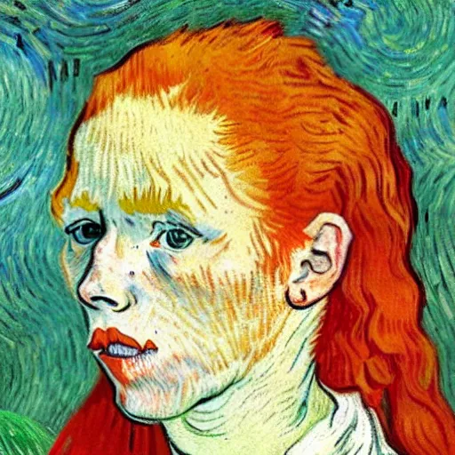 Prompt: twin sisters with red hair and freckles, painting by van gogh, high quality