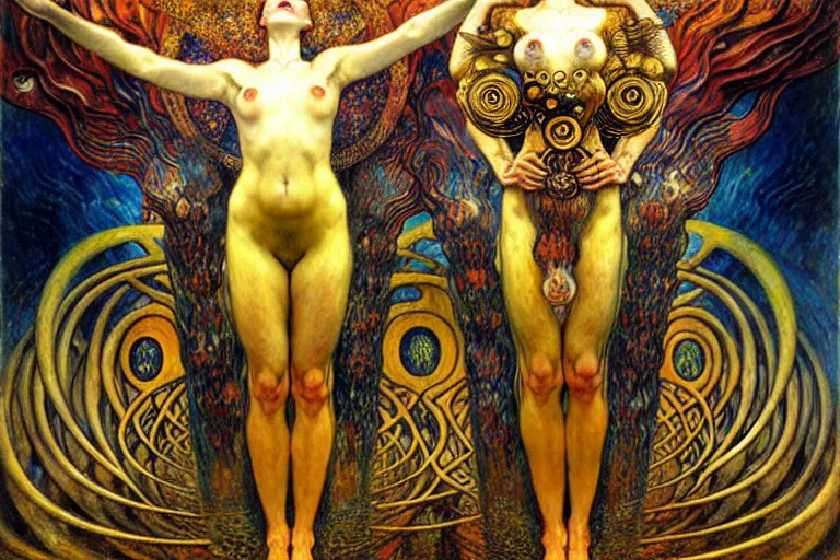 Image similar to Divine Chaos Engine by Karol Bak, Jean Delville, William Blake, Gustav Klimt, and Vincent Van Gogh, symbolist, visionary