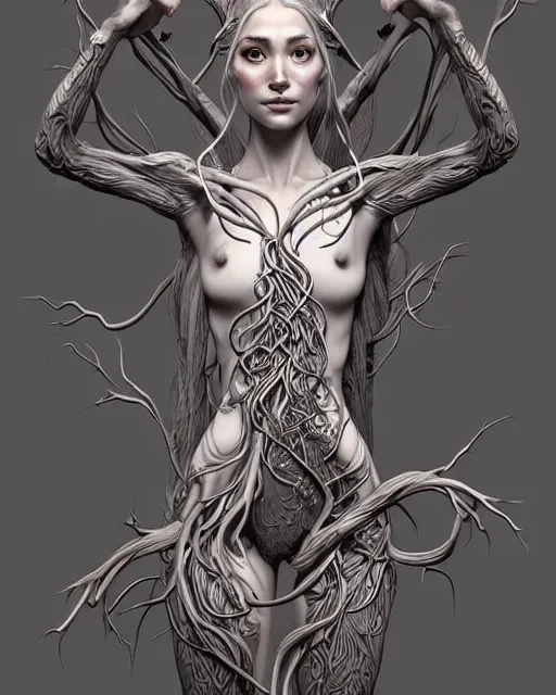 Image similar to digital art, centered elven body made with intricate roots, by James Jean and by artgerm, by ross tran , ultradetailed, charachter design, concept art, trending on artstation,