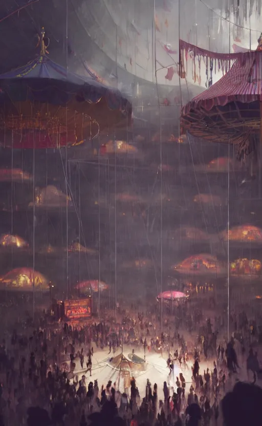 Image similar to close - up of student witches exploring and patrolling around a small carnival amusement, food stalls, big top circus tent, roaming entertainers, flashing lights, highly detailed, magical, japan mountains, digital painting, concept art, matte, art by ruan jia and wlop and greg rutkowski and makoto shinkai, masterpiece