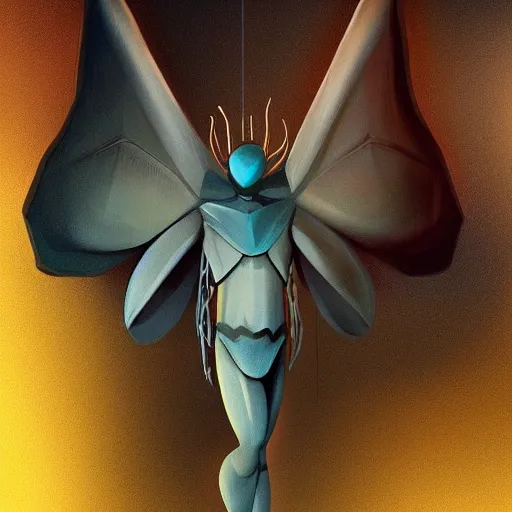 Image similar to an humanoid mothman very stylized, slim, in the style of john park, digital art painting, winning award image, matte painting, superb, trending in artstation