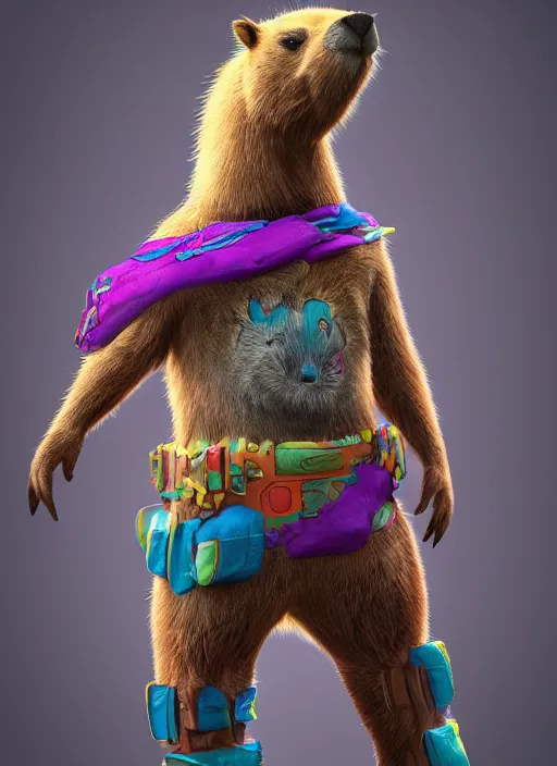 Image similar to detailed full body concept art illustration colorful pastel painting of an anthropomorphic capybara superhero in full intricate clothing, biomutant, ultra detailed, digital art, octane render, 4K