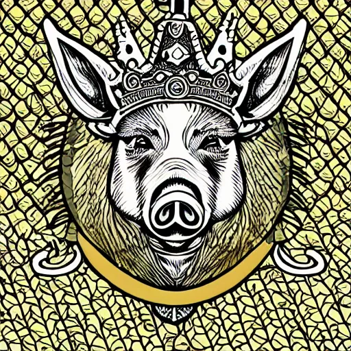 Prompt: Highly detailed comic book style drawing of a pig wearing a gold crown, full body, zoomed out, retro, colorful, intricate, vector art, sharp