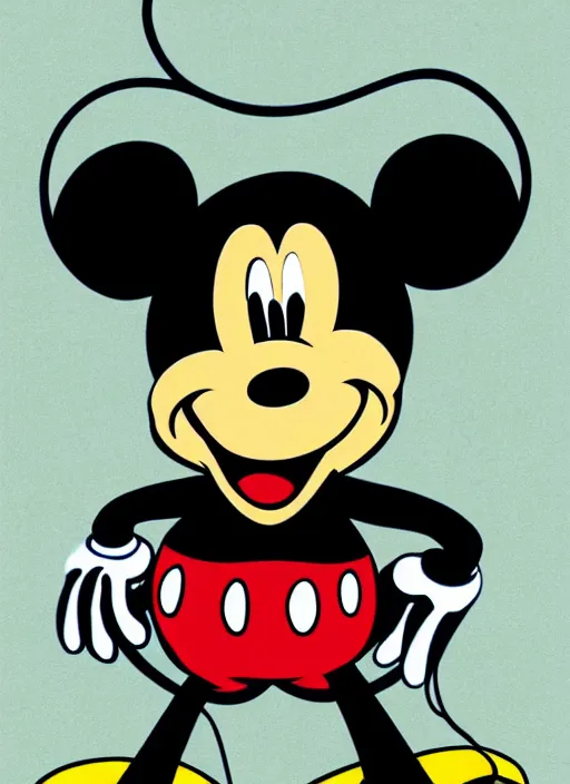 Prompt: Baphomet Mickey Mouse, poster artwork by Derek Riggs