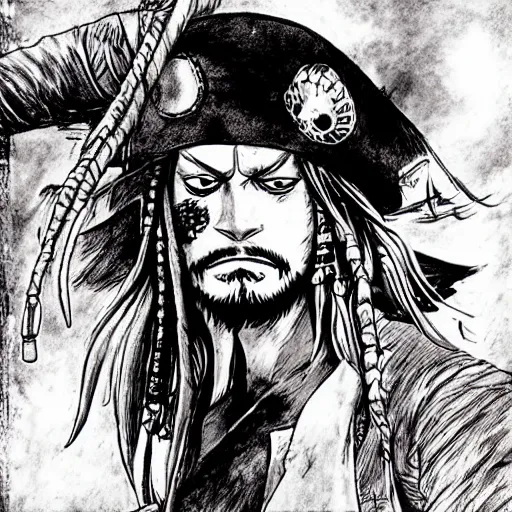 Image similar to Captain Jack Sparrow as Monkey D. Luffy