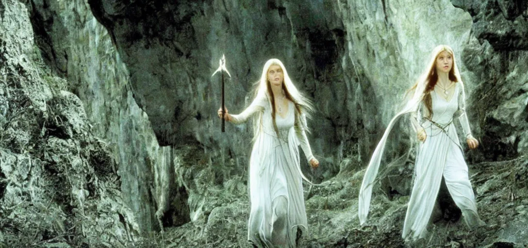 Image similar to still of alexandra daddario as galadriel in the lord of the rings ( 2 0 0 1 )