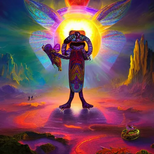 Prompt: detailed image of the god thoth, dye transfer style, insects and crystals deflecting light, deep jewel tones, cinematic lighting, epic composition, hyper realistic, extreme detail, esoteric symbolism, ultra high quality, 3 d render, 8 k, by tyler edlin, by cory loftis, by cyril rolendo and rhads