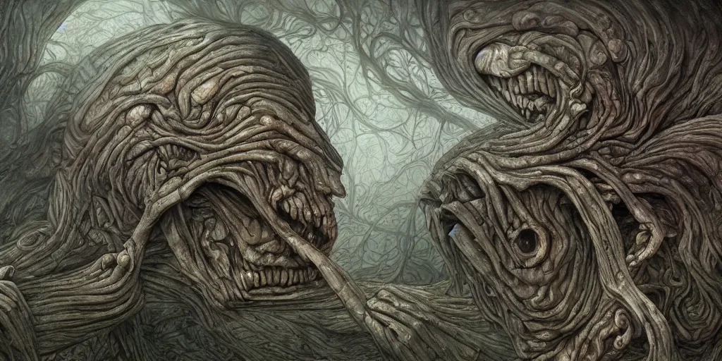 Prompt: skin folded like a blanket, veins, muscle tissue, the thing, horror, cosmic horror, junji ito, larry elmore, gediminas pranckevicius, h. r. giger, wide angle, art, its about the distortion of reality not the commitement to it.