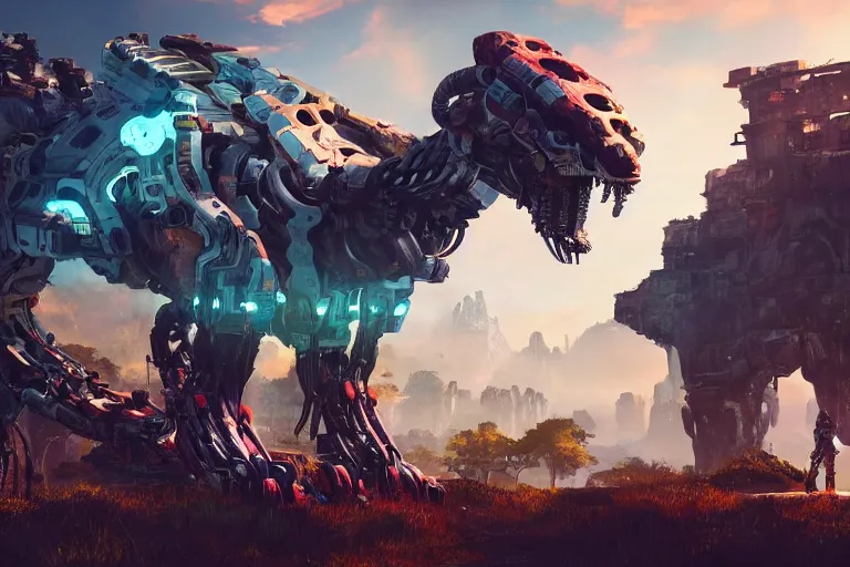 Image similar to snapmaw machine mecanical creature robot of horizon forbidden west horizon zero dawn bioluminiscence global illumination ray tracing hdr fanart arstation by ian pesty and alena aenami artworks in 4 k