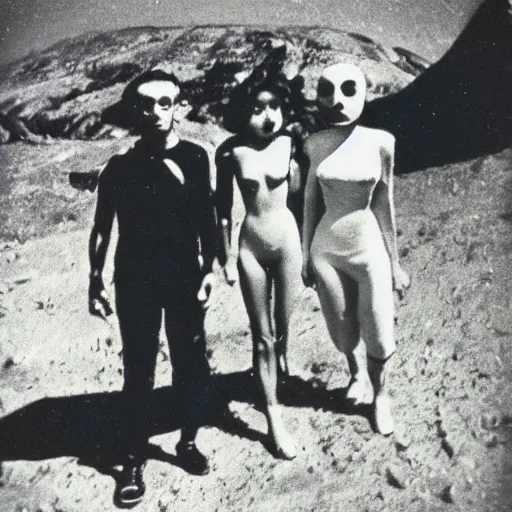 Image similar to polaroid photograph of horrorific extraterrestrial beings visiting earth, 1 9 5 0