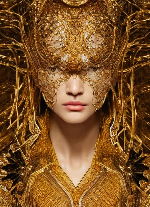 Prompt: sculpture made of gold, portrait, future, shaman, gold, close up, harper's bazaar, vogue, magazine, insanely detailed and intricate, concept art, ornate, luxury, elite, elegant, trending on artstation, by ruan jia, by Kenneth Willardt, by ross tran, by WLOP, by Andrei Riabovitchev,