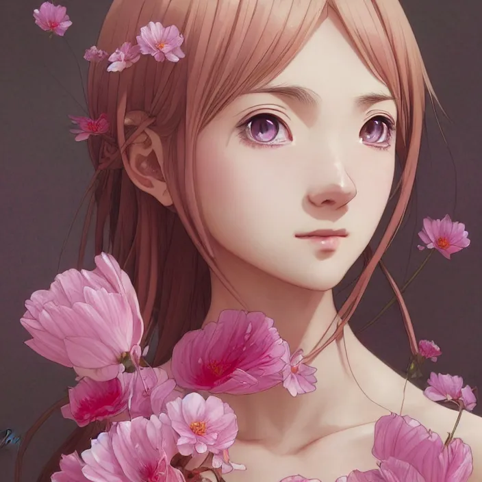 Image similar to pink petals with a shape of an anime girl, krenz, ghibli, anime style, intricate, elegant, highly detailed, wonderful eyes, sweet, digital painting, artstation, concept art, smooth, sharp focus, illustration, art by artgerm and greg rutkowski and alphonse mucha and william - adolphe bouguereau