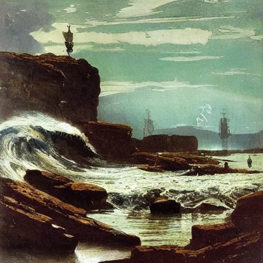 Prompt: art by peder balke, walter crane