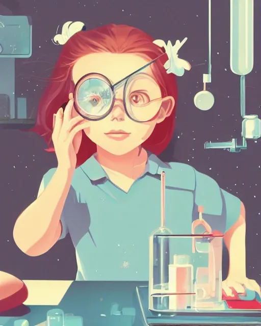 Image similar to a little girl is doing a science experiment. clean cel shaded vector art. minimalist illustration art by lois van baarle, artgerm, helen huang by makoto shinkai and ilya kuvshinov, rossdraws