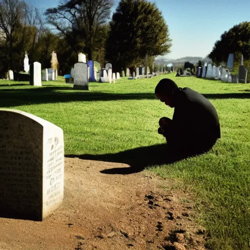 Image similar to a soul looking at his grave