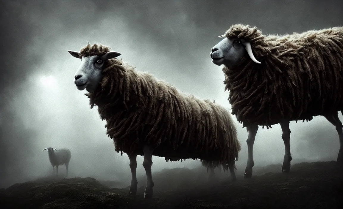 Image similar to epic professional digital art of monstrous sheep, moody atmospheric lighting, intricate, foreboding, detailed, by leesha hannigan, ayne haag, reyna rochin, ignacio fernandez rios, mark ryden, iris van herpen, artstation, cgsociety, epic, stunning, gorgeous, much wow, cinematic, masterpiece.