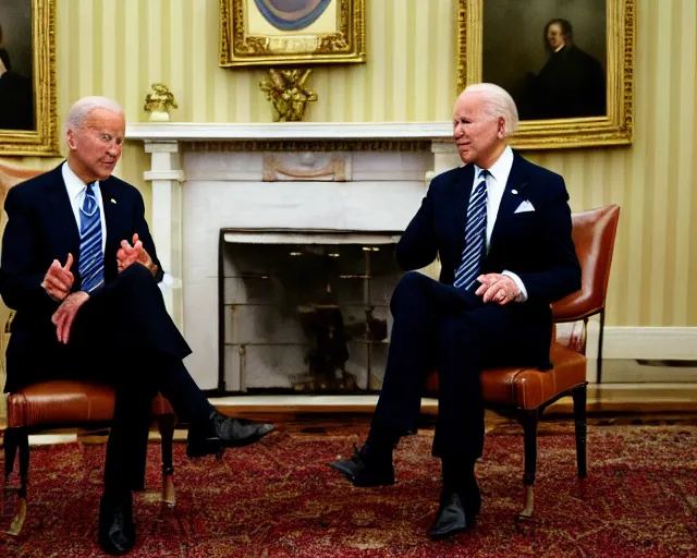 Image similar to president joe biden face to face with president joe biden, nikon 3 5 mm, photograph